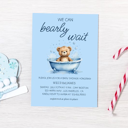 私たちは真摯に待つことができる – かわいいテディベア赤ちゃんシャワー 招待状