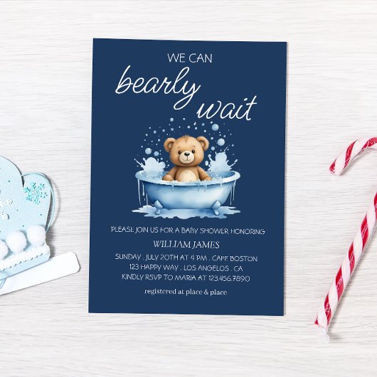 私たちは真摯に待つことができる – かわいいテディベア赤ちゃんシャワー 招待状