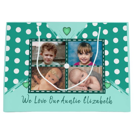 私たちは私たちの叔母の写真ハグの緑の誕生日が大好き ラージペーパーバッグ (正面)