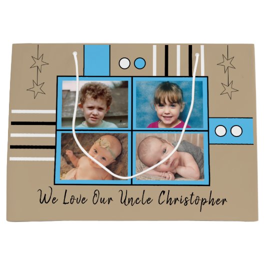 私たちは私たちの叔父の写真は青い誕生日を抱く愛する ラージペーパーバッグ (正面)