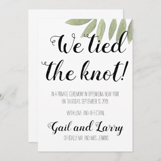私たちは秘密の結婚式を挙げました 招待状 (正面/裏面)