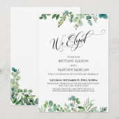 私たちは秘密結婚しました エレガント タイポグラフィ ユーカリ グリーン 招待状 (正面/裏面)