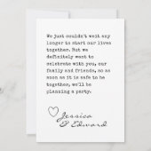 私たちは秘密結婚をしました モダン ミニマリスト タイポグラフィ 秘密結婚 セーブザデート (裏面)