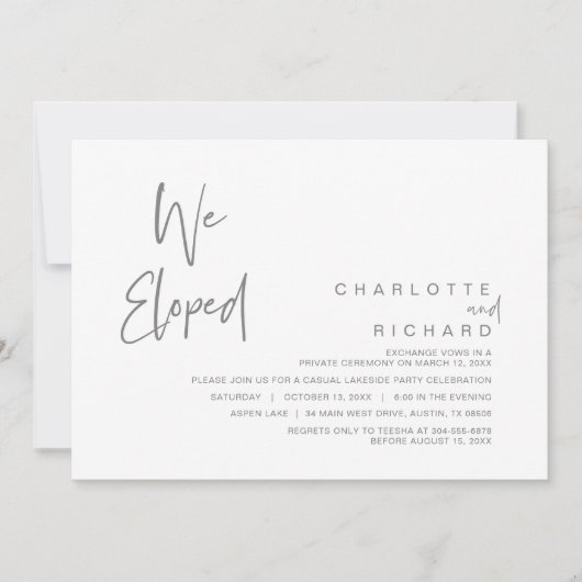 私たちは秘密結婚をしました 結婚 秘密結婚 パーティー お祝いの招待状 招待状 (正面)