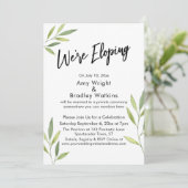 私たちは秘密結婚 タイポグラフィー, 緑の水彩の葉 招待状 (スタンド正面)