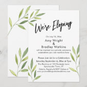 私たちは秘密結婚 タイポグラフィー, 緑の水彩の葉 招待状 (正面/裏面)