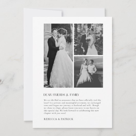 私たちは秘密結婚 現代的でミニマルなモノクロ写真 案内状 (裏面)