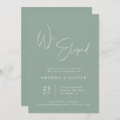 私たちは秘密裏に結婚した セージグリーンのミニマルな秘密の結婚式 案内状 (正面/裏面)