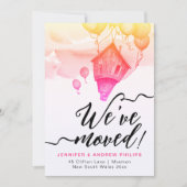 私たちは移動かわいいおもしろいピンク新しいアドレス水色 案内状 (正面)