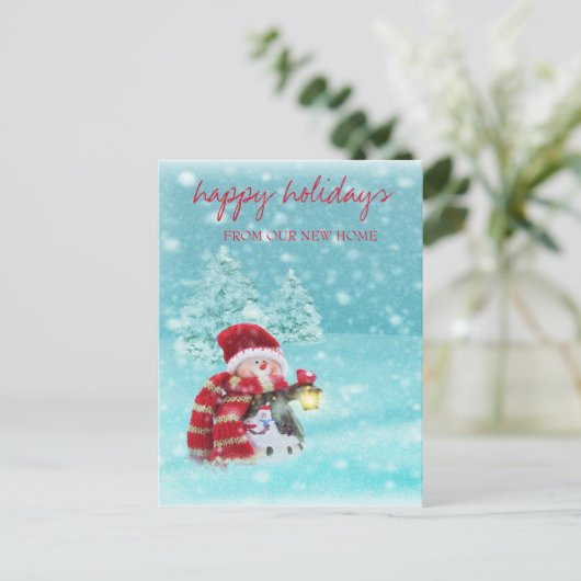 私たちは移動した，クリスマスツリー，雪だるま休日 案内ポストカード (スタンド正面)