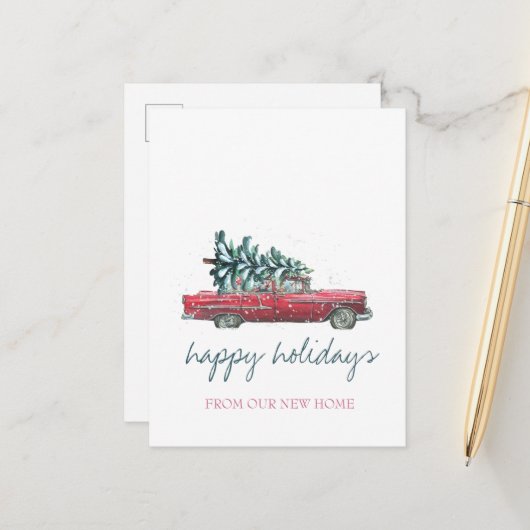 私たちは移動した，レトロ車，クリスマスツリー 案内ポストカード (正面/裏面インサイチュ)