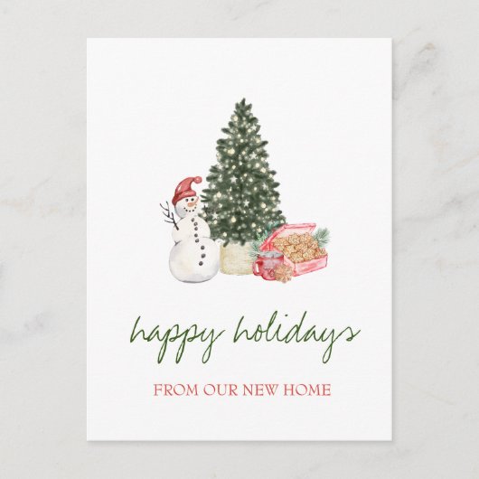 私たちは移動した,松の木,雪だるま,クッキー 案内ポストカード (正面)