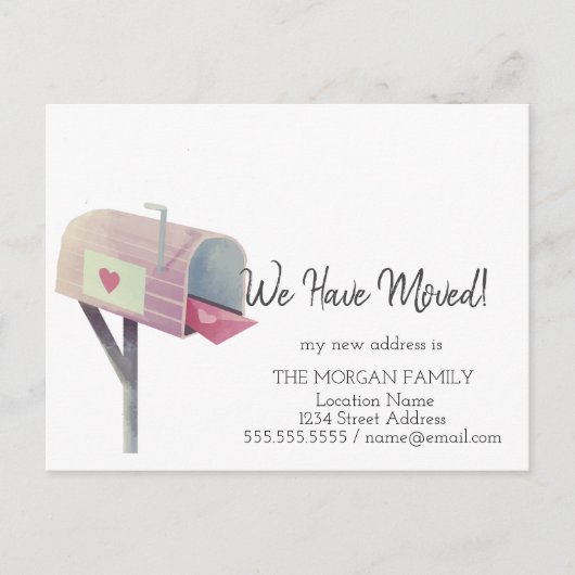 私たちは移動した、水色メールボックスの新しいアドレス 案内ポストカード (正面)