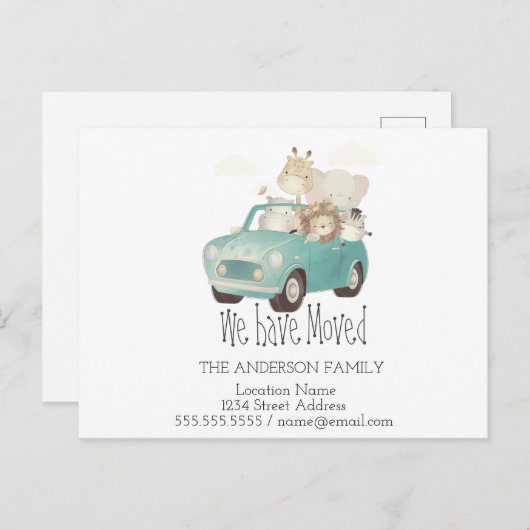 私たちは移動した,車,動物,新しいアドレス 案内ポストカード (正面/裏面)