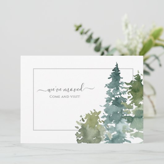 「私たちは移動しました - ラスティック ウォーターカラー エバーグリーン」 案内状 (スタンド正面)