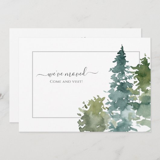 「私たちは移動しました - ラスティック ウォーターカラー エバーグリーン」 案内状 (正面/裏面)