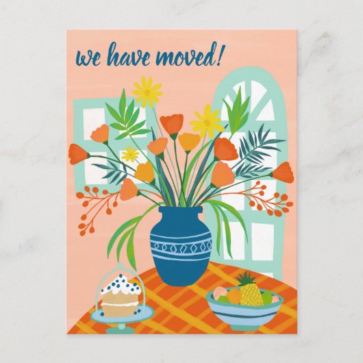私たちは移動フローラブーケ新しいホームアドレスかわいい ポストカード (正面)