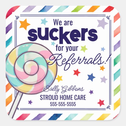 私たちは紹介のための吸い物である – おもしろい棒つきキャンデー スクエアシール (正面)