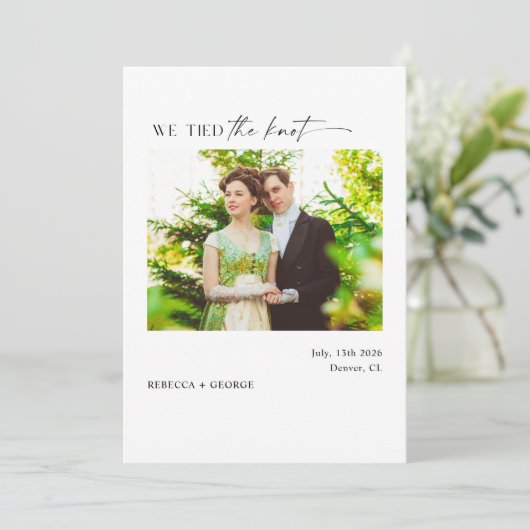 私たちは結ばれた カリグラフィー 黒と白の写真 案内状 (スタンド正面)