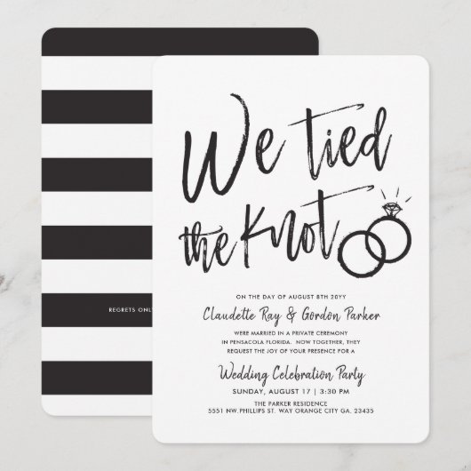 私たちは結ばれた | スクリプト | 結婚後のパーティー 招待状 (正面/裏面)