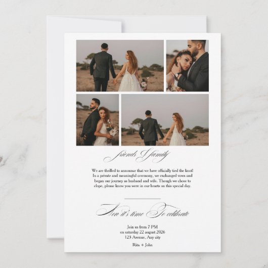 私たちは結ばれた 結婚筆文字 5つの写真 結婚式 案内状 (裏面)