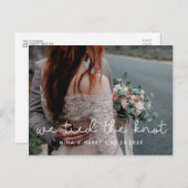 私たちは結び目かわいいスクリプト結婚の写真 ポストカード (正面/裏面)