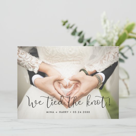 私たちは結び目のお洒落写真結婚カードを結んだ 案内状 (スタンド正面)