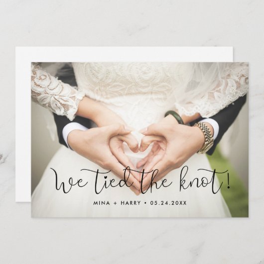 私たちは結び目のお洒落写真結婚カードを結んだ 案内状 (正面/裏面)