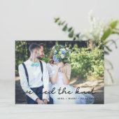 私たちは結び目のシンプル写真結婚カードを結んだ 案内状 (スタンド正面)