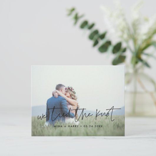 私たちは結び目のデザインの写真モダンを結んだ ポストカード (スタンド正面)