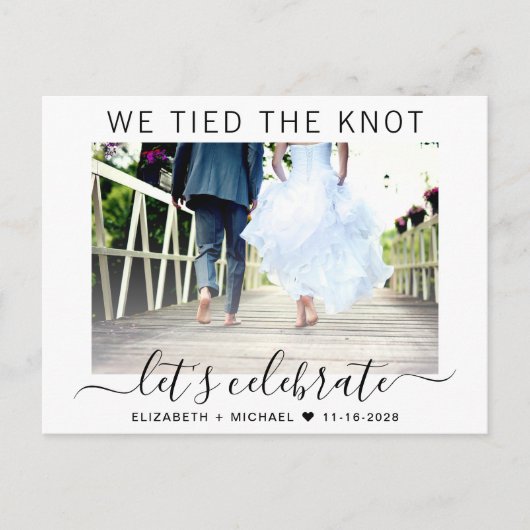 私たちは結び目の写真の結婚式のレセプション インビテーションポストカード (正面)