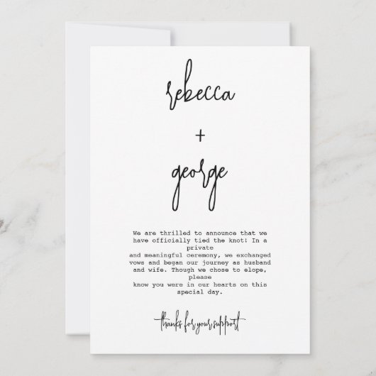 私たちは結び目の書道の白黒の写真を結んだ 案内状 (裏面)