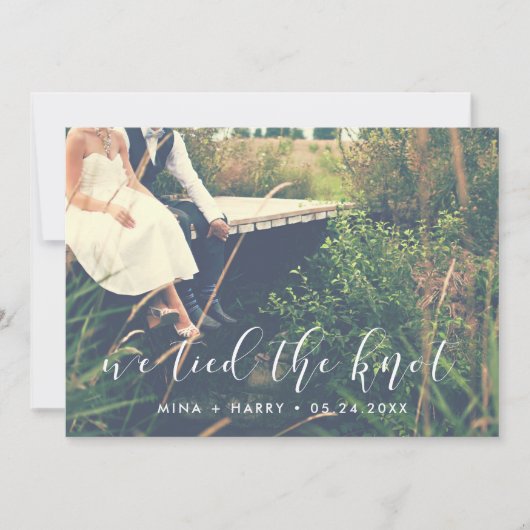 私たちは結び目の書道エレガントの写真カードを結んだ 案内状 (正面)