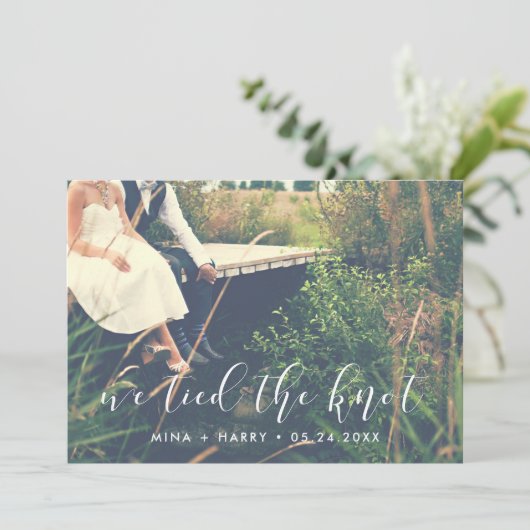 私たちは結び目の書道エレガントの写真カードを結んだ 案内状 (スタンド正面)