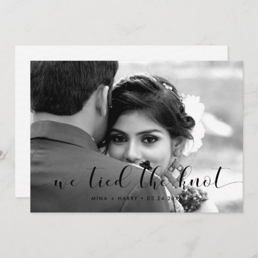 私たちは結び目エレガントデザインの写真カード 案内状 (正面/裏面)