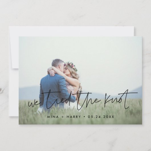 私たちは結び目モダンデザインの写真カード 案内状 (正面)