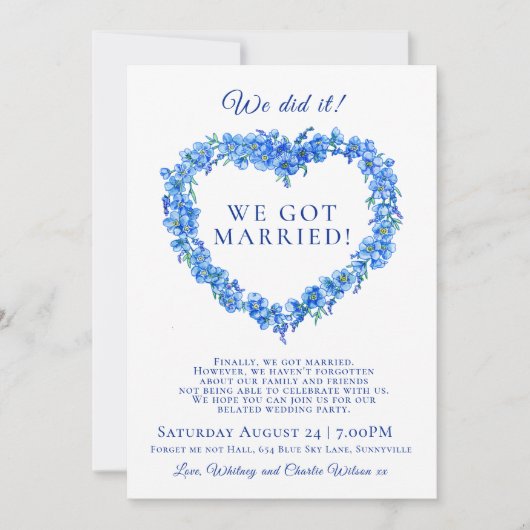 私たちは結婚した青い忘れ私ではなく結婚式のパーティーをした (正面)