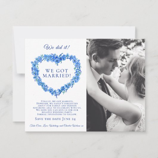 私たちは結婚した青い忘れ私ではなく結婚式のパーティーをした (正面)