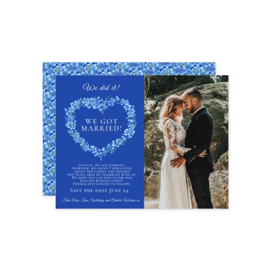 私たちは結婚した青い忘れ私ではなく結婚式のパーティーをした (正面/裏面インサイチュ)