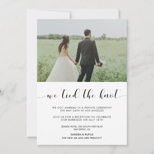 私たちは結婚しました エレガントな写真での発表 招待状 (正面)