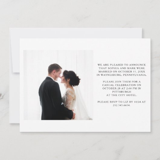 私たちは結婚しました | カジュアルな筆記体写真エロープメント 案内状 (裏面)