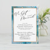 私たちは結婚しました ティール&ゴールド インク 受付のみ 招待状 (スタンド正面)