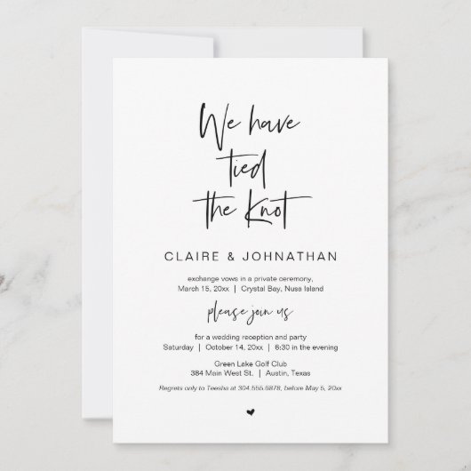 私たちは結婚しました、ブラック、ウェディングエロープメント 招待状 (正面)