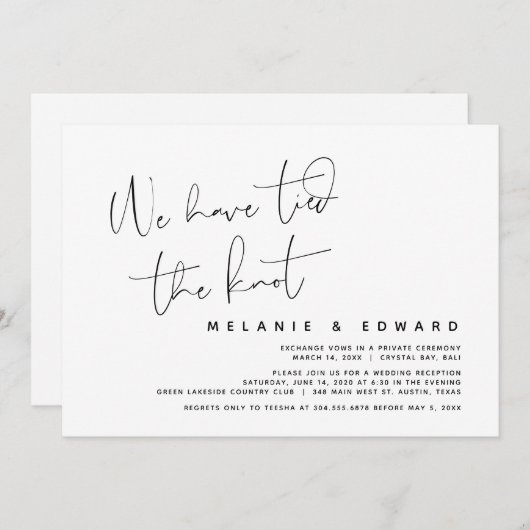 私たちは結婚しました、モダンウェディングエロープメント 招待状 (正面/裏面)