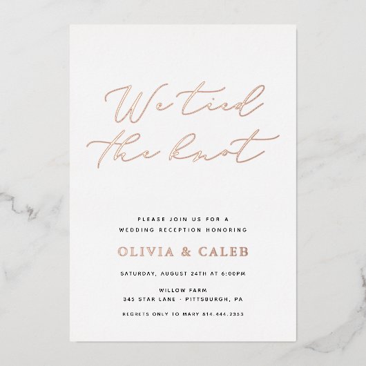 「私たちは結婚しました」挙式お祝いリアル 箔招待状 (正面)