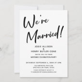 私たちは結婚しました 現代のウェディング レセプション ゴールド ストライプ 招待状 (正面)