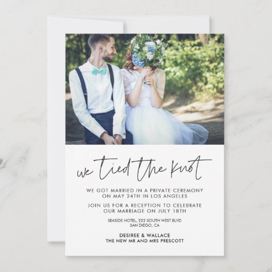 私たちは結婚しました 現代の結婚写真のお知らせ 招待状 (正面)