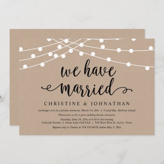 私たちは結婚しました, 結婚式の秘密の招待状 招待状 (正面/裏面)