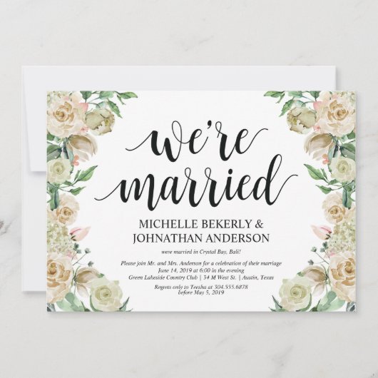 私たちは結婚しました　結婚式（おふたりの）ささやかなお披露目　ご招待状 招待状 (正面)