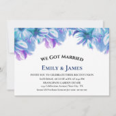 私たちは結婚しました 青い花のウェディング レセプション 招待状 (正面)